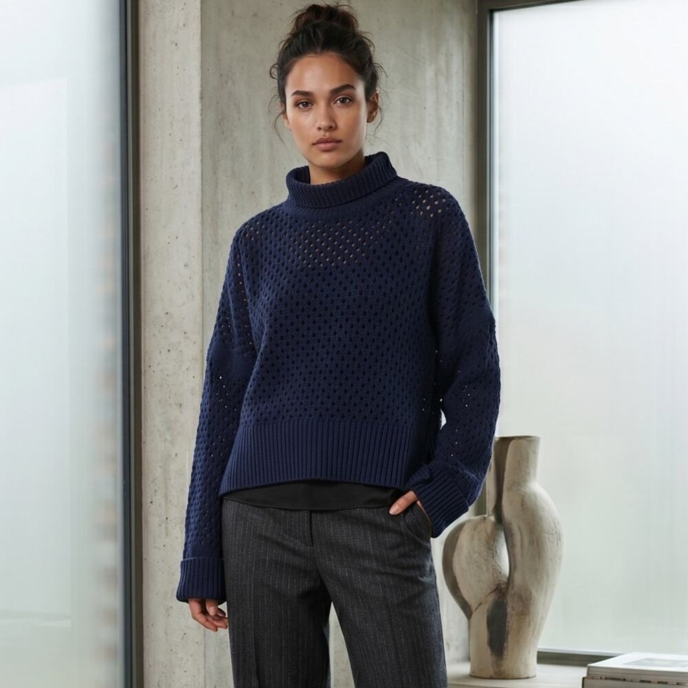 Christian Wijnants Navy blue open knit mock neck sweater size M